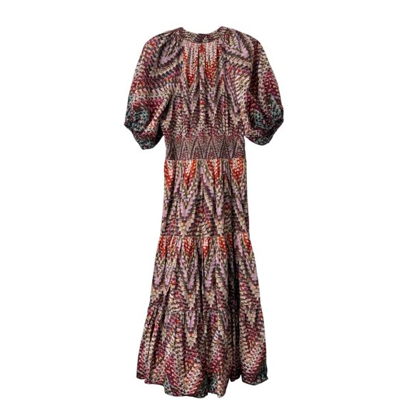 Anthropologie Conditions Apply Multicolor Geometric Puff Sleeve Midi Dress 2 - Picture 5 of 6